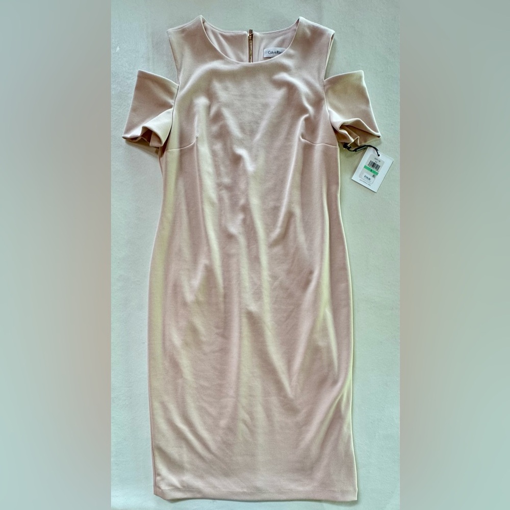 NWT Calvin Klein Cold-Shoulder Lined Sheath Dress Blush (8) - Picture 6 of 17